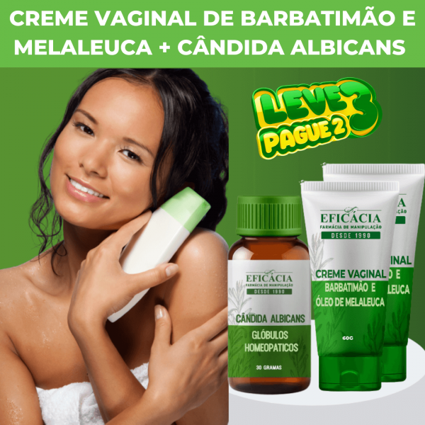 Creme Vaginal de Barbatimão e Melaleuca + Cândida Albicans Glóbulos LEVE 3 PAGUE 2 _1